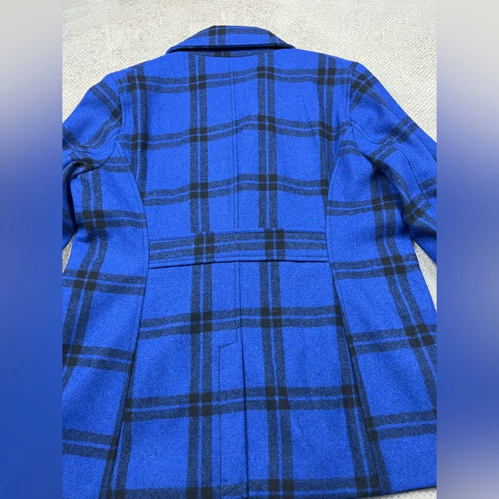 Old Navy Women’s Large Blue Black Plaid Double Breasted Mid Length Wool Peacoat - Picture 10 of 10